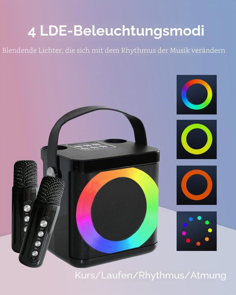 MUMUWIND Bluetooth karaoke gép 2 mikrofonnal LED fényekkel, karaoke box gyerekeknek és felnőtteknek, partira, bulikhoz