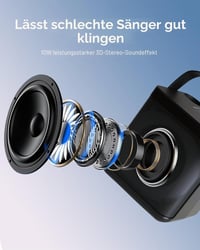 MUMUWIND Bluetooth karaoke gép 2 mikrofonnal LED fényekkel, karaoke box gyerekeknek és felnőtteknek, partira, bulikhoz 3