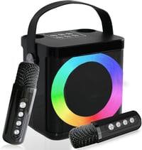 MUMUWIND hordozható karaoke gép Bluetooth karaoke szettel 2 mikrofonnal gyerekeknek és felnőtteknek hangváltó effektekkel LED világítással 1