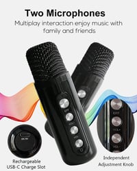 MUMUWIND hordozható karaoke gép Bluetooth karaoke szettel 2 mikrofonnal gyerekeknek és felnőtteknek hangváltó effektekkel LED világítással 4