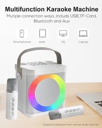 MUMUWIND Hordozható Karaoke Rendszer 2 Mikrofonnal, Bluetooth Karaoke Szett LED Fényekkel 4