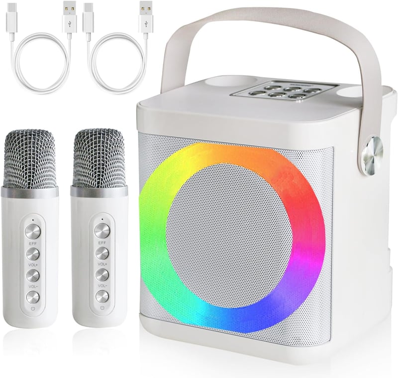 MUMUWIND Hordozható Karaoke Rendszer 2 Mikrofonnal, Bluetooth Karaoke Szett LED Fényekkel