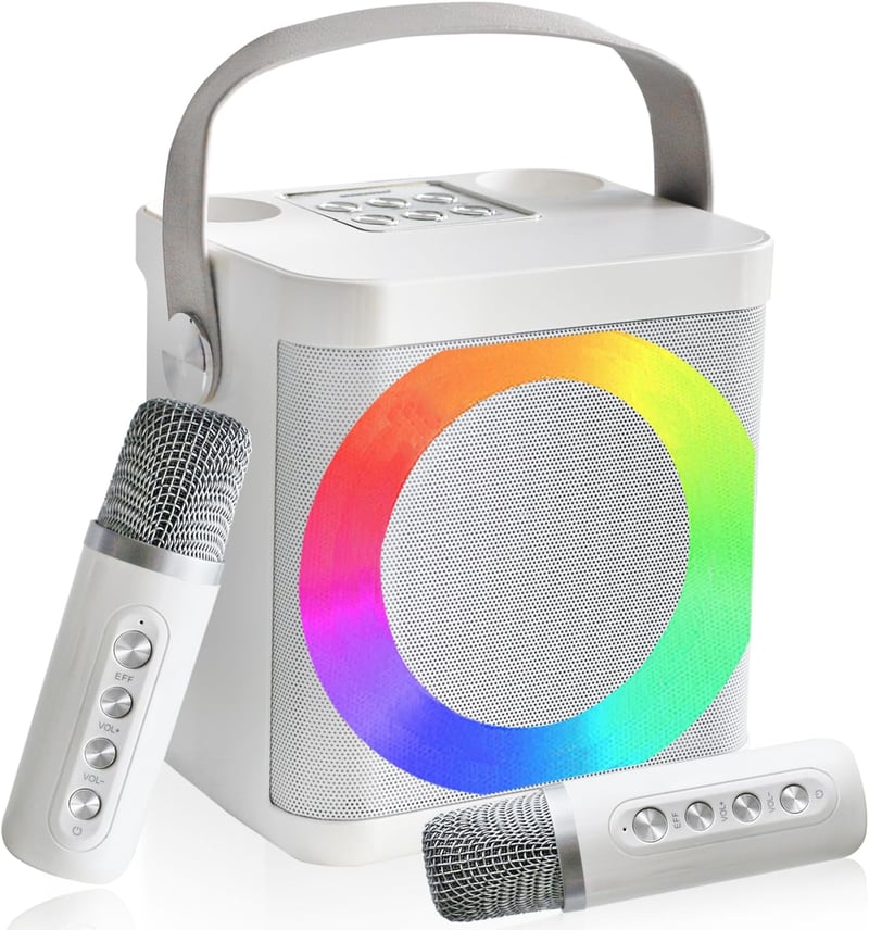 MUMUWIND Hordozható Karaoke Rendszer 2 Mikrofonnal, Bluetooth Karaoke Szett LED Fényekkel
