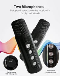 MUMUWIND Karaoke doboz hangszóró 2 mikrofonnal, 7 hanghatással, gyermekeknek és felnőtteknek, bulikra, fekete 3