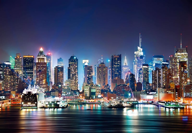 murimage Fotótapéta New York Manhattan Éjszakai Panoráma 366x254cm Ragasztóval Hálószoba Nappali Iroda Fali Dekoráció