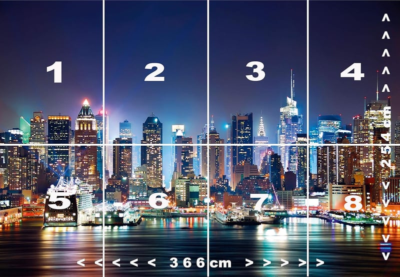 murimage Fotótapéta New York Manhattan Éjszakai Panoráma 366x254cm Ragasztóval Hálószoba Nappali Iroda Fali Dekoráció