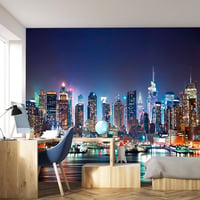 murimage Fotótapéta New York Manhattan Éjszakai Panoráma 366x254cm Ragasztóval Hálószoba Nappali Iroda Fali Dekoráció 5