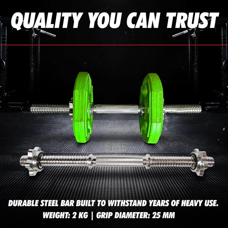 MuscleForge Egykezes Súlyzórúd 45 cm - Csavaros Rögzítővel, 25 mm Kompatibilis, Recézett Acél Fogantyú, 250 kg Teherbírás, Otthoni Edzéshez