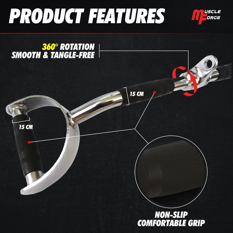MuscleForge Forgó Fogantyú Kábeles Géphez - 70 cm Hammer Grip Acél Lat Húzórúd Edzőtermi Felszerelés Felsőtest Erősítéshez