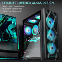 MUSETEX ATX Mid-Tower Gaming PC ház 6 ARGB ventilátorral, üvegpanellel 6