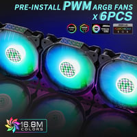 MUSETEX ATX Mid-Tower Gaming PC ház 6 ARGB ventilátorral, üvegpanellel 2
