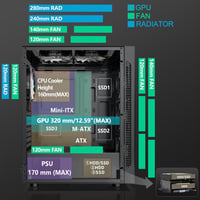 MUSETEX ATX Mid-Tower Gaming PC ház 6 ARGB ventilátorral, üvegpanellel 5