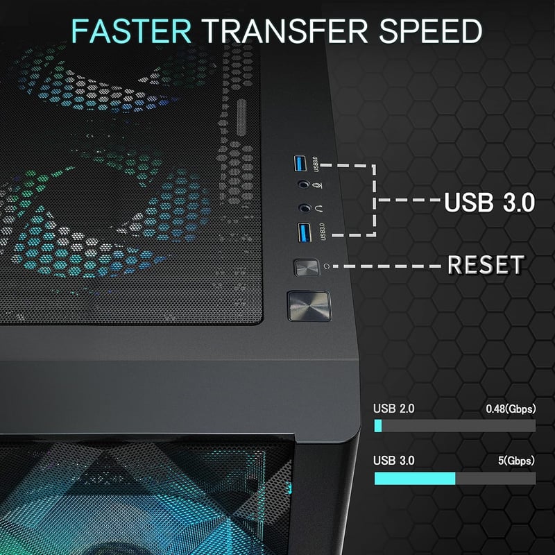 MUSETEX ATX Mid-Tower Gaming PC ház 6 ARGB ventilátorral, üvegpanellel