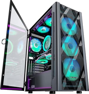 MUSETEX NN8 ATX Mid-Tower kućište za PC sa 6 ARGB ventilatora, bočnom stranicom od kaljenog stakla, crno