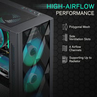 MUSETEX ATX Mid-Tower Gaming PC ház 6 ARGB ventilátorral, üvegpanellel 3