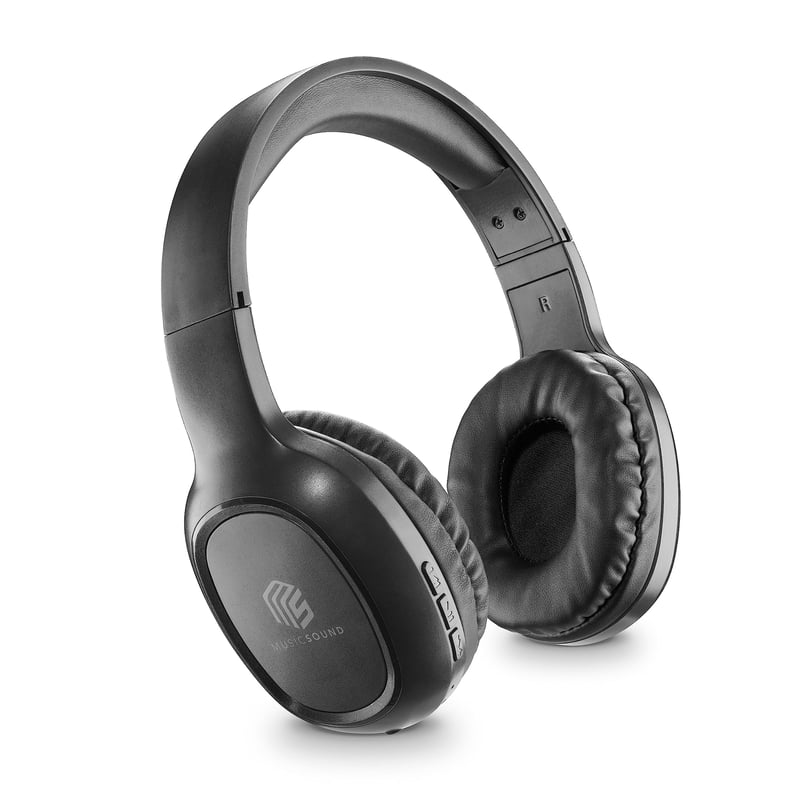 Bluetooth slúchadlá Music Sound Basic – Skladací hlavový most, 14 hodín výdrže batérie, 2 hodiny nabíjania, LED indikátor, AUX vstup – Čierne