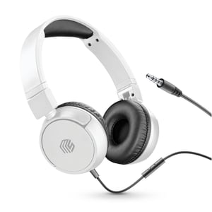 Căști cu fir Music Sound Basic - albe, bandă pliabilă, cablu anti-încurcare de 1,2 m, microfon încorporat, mufă jack de 3,5 mm