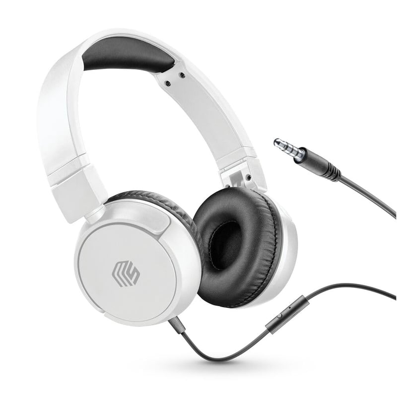 Káblové slúchadlá Music Sound Basic – biele, skladateľný hlavový most, 1,2 m kábel odolný voči zamotaniu, vstavaný mikrofón, 3,5 mm jack konektor