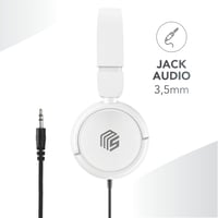 Káblové slúchadlá Music Sound Basic – biele, skladateľný hlavový most, 1,2 m kábel odolný voči zamotaniu, vstavaný mikrofón, 3,5 mm jack konektor 3