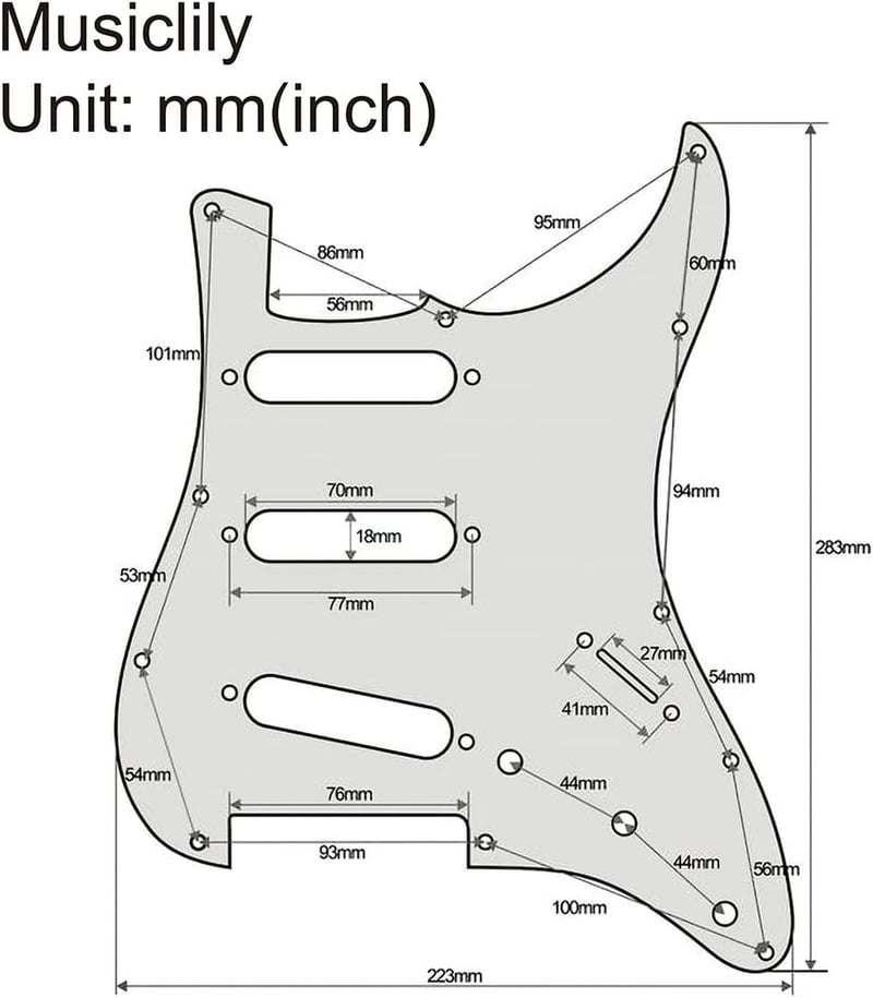 Musiclily 3 rétegű SSS Strat Pickguard Fender Stratocaster gitárhoz, fehér