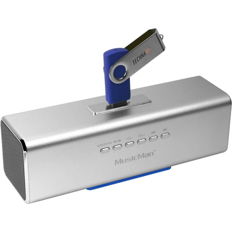 Reproduktor MusicMan MA strieborný – MP3 prehrávač, soundstation a rádio, s USB a Line-In konektivitou