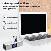 Prenosný stereo reproduktor MusicMan TXX3546 s LCD displejom, MP3 prehrávačom, FM rádiom, USB a MicroSD slotom, vstavanou batériou, hliníkový 7