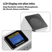 Prenosný stereo reproduktor MusicMan TXX3546 s LCD displejom, MP3 prehrávačom, FM rádiom, USB a MicroSD slotom, vstavanou batériou, hliníkový 5