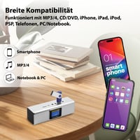 Prenosný stereo reproduktor MusicMan TXX3546 s LCD displejom, MP3 prehrávačom, FM rádiom, USB a MicroSD slotom, vstavanou batériou, hliníkový 3