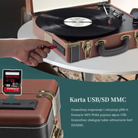 MUSITREND Bluetooth Gramofon Bőrönd Vintage Lemezjátszó USB SD Aux RCA 7