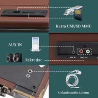 MUSITREND Bluetooth Gramofon Bőrönd Vintage Lemezjátszó USB SD Aux RCA 2