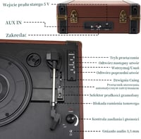 MUSITREND Bluetooth Gramofon Bőrönd Vintage Lemezjátszó USB SD Aux RCA 4