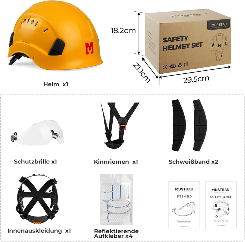 Mustbau EN397 Védősisak Napszemüveggel, Állítható 53-63cm, ABS Anyag