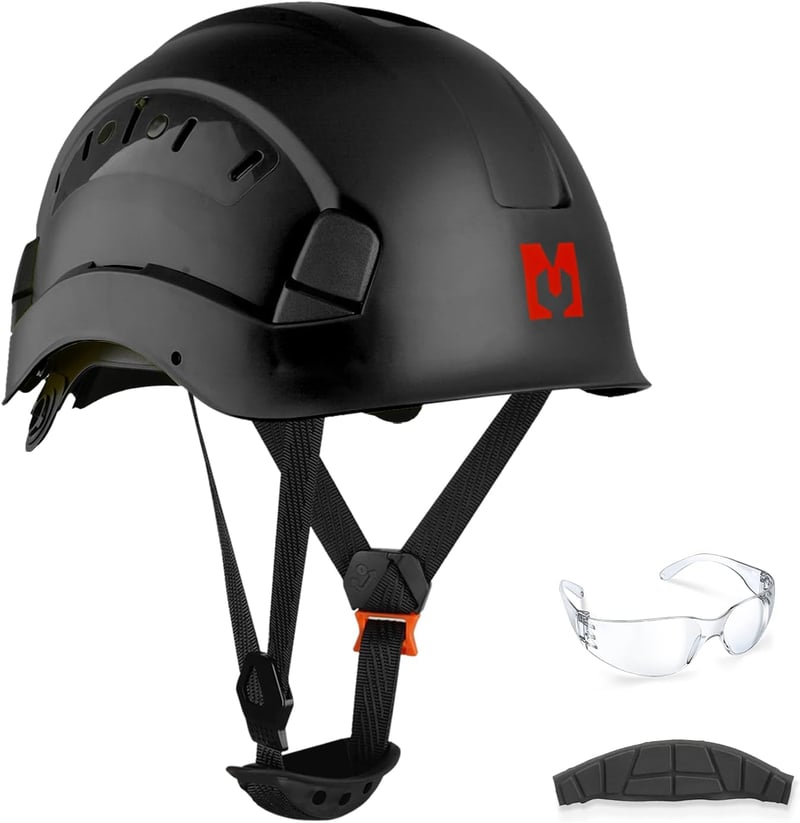Mustbau EN397 Védősisak Páramentes Szemüveggel, Állítható 53-63cm, ABS Anyag - Black