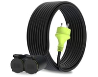 Predlžovací kábel MutecPower 15 m s 2 zásuvkami Schuko pre vonkajšie použitie IP44 H05RR-F3G 1,5 mm² dvojitá zásuvka čierny/zelený 2