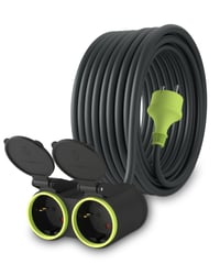 Predlžovací kábel MutecPower 15 m s 2 zásuvkami Schuko pre vonkajšie použitie IP44 H05RR-F3G 1,5 mm² dvojitá zásuvka čierny/zelený 1