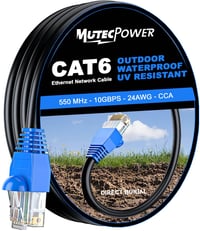 MutecPower CAT6 vonkajší vodotesný ethernetový sieťový kábel 15 m – UTP – CCA – 550 MHz – čierny – vhodný na priame uloženie do zeme – s káblovými páskami 1