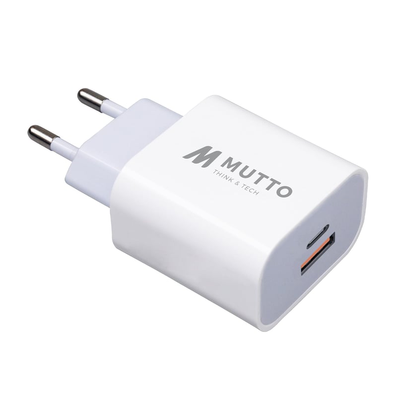 Încărcător USB-C MUTTO 20W, Încărcare Rapidă, Adaptor Rețea cu 2 Porturi USB-C + USB-A pentru iPhone 17 16 15 14 13, Samsung, Xiaomi, iPad, Tablete