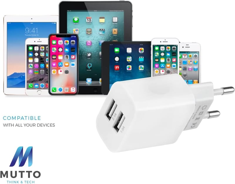 MUTTO USB Töltő 5V 2A Dupla Port Intelligens Technológiával Fehér