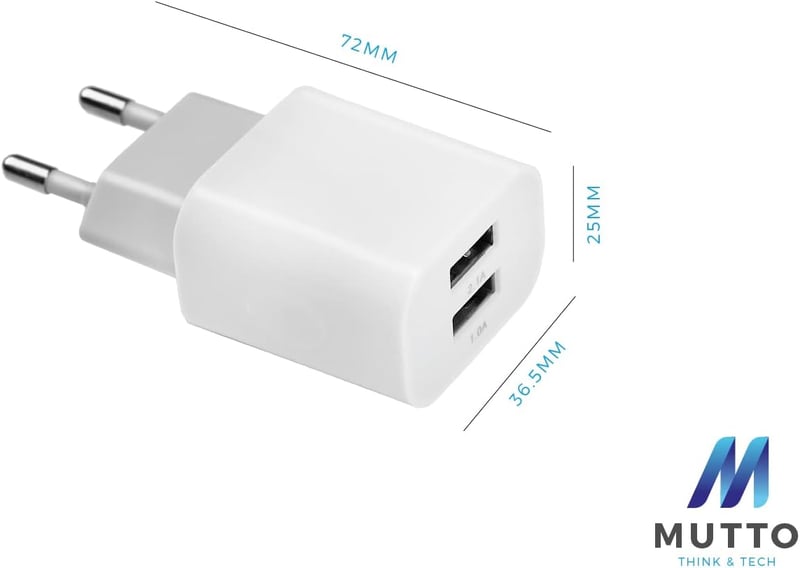 MUTTO USB Töltő 5V 2A Dupla Port Intelligens Technológiával Fehér