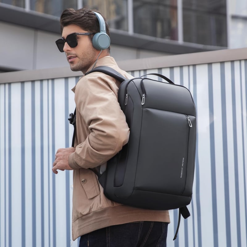 Muzee Bővíthető Üzleti Hátizsák 25L-35L Kapacitással, 15,6" Laptoptartóval, Vízlepergető Anyagból, Szürke, Városi Utazásokhoz