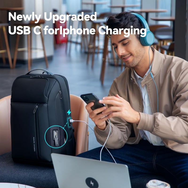 Muzee Bővíthető Üzleti Hátizsák 25L-35L Kapacitással, 15,6" Laptoptartóval, USB-C Porttal - Vízlepergető Fekete Férfi Utazótáska Városi Kirá