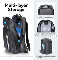 Muzee Bővíthető Üzleti Hátizsák 25L-35L Kapacitással, 15,6" Laptoptartóval, Vízlepergető Anyagból, Szürke, Városi Utazásokhoz 3