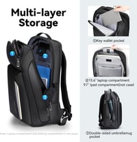 Muzee Bővíthető Üzleti Hátizsák 25L-35L Kapacitással, 15,6" Laptoptartóval, USB-C Porttal - Vízlepergető Fekete Férfi Utazótáska Városi Kirá 3