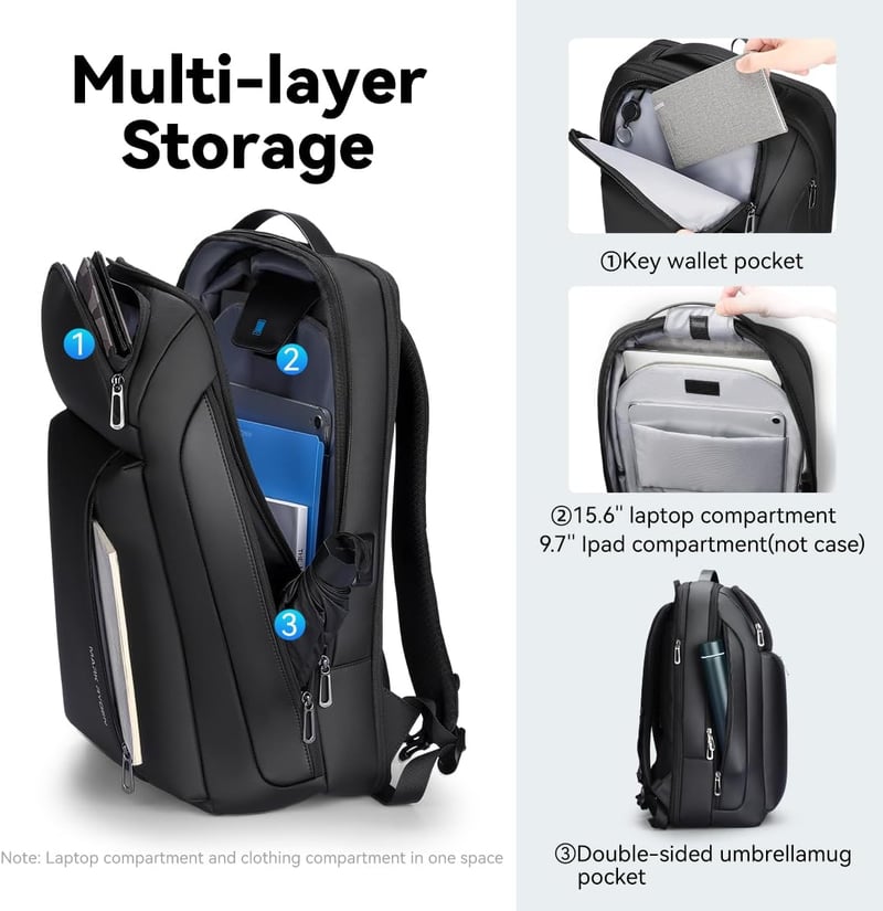 Muzee Bővíthető Üzleti Hátizsák 25L-35L Kapacitással, 15,6" Laptoptartóval, USB-C Porttal - Vízlepergető Fekete Férfi Utazótáska Városi Kirá