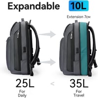 Muzee Bővíthető Üzleti Hátizsák 25L-35L Kapacitással, 15,6" Laptoptartóval, Vízlepergető Anyagból, Szürke, Városi Utazásokhoz 4
