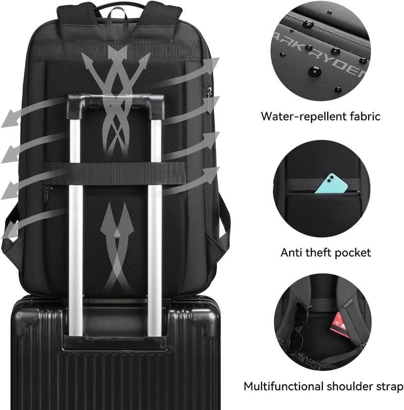 Muzee Bővíthető Üzleti Hátizsák 25L-35L Kapacitással, 15,6" Laptoptartóval, USB-C Porttal - Vízlepergető Fekete Férfi Utazótáska Városi Kirá