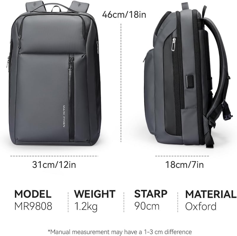 Muzee Bővíthető Üzleti Hátizsák 25L-35L Kapacitással, 15,6" Laptoptartóval, Vízlepergető Anyagból, Szürke, Városi Utazásokhoz