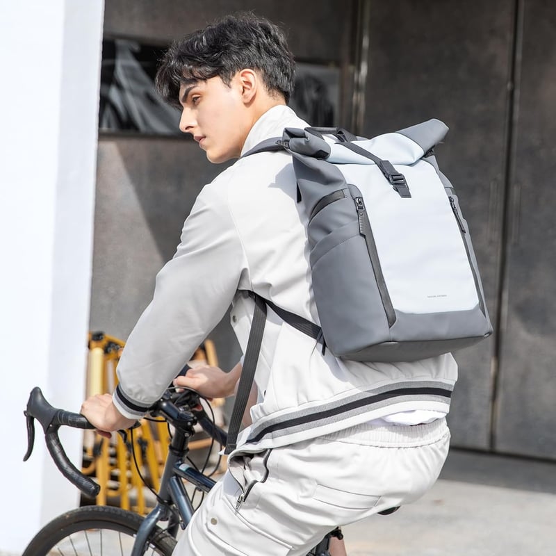 Muzee Rolltop hátizsák 15-17L szürke-kék férfi laptop táska sport utazás