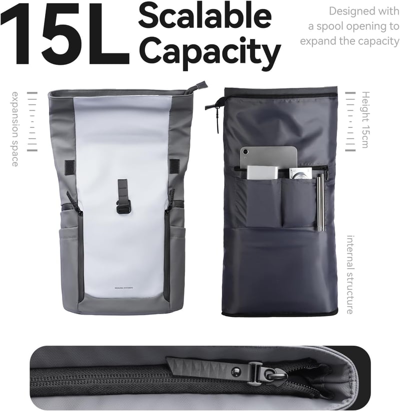 Muzee Rolltop hátizsák 15-17L szürke-kék férfi laptop táska sport utazás