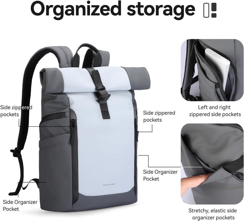 Muzee Rolltop hátizsák 15-17L szürke-kék férfi laptop táska sport utazás